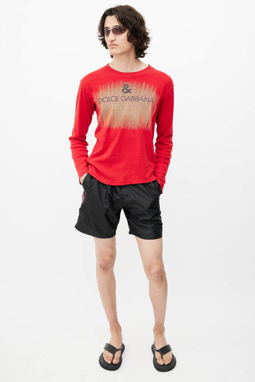 Dolce & Gabbana Red & Black Knit Logo Top