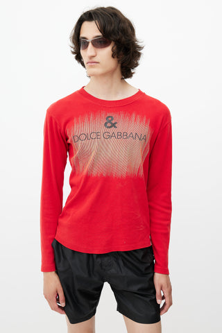 Dolce & Gabbana Red & Black Knit Logo Top