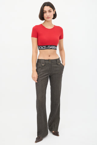 Dolce & Gabbana Red & Black Logo Elastic Cropped T-Shirt