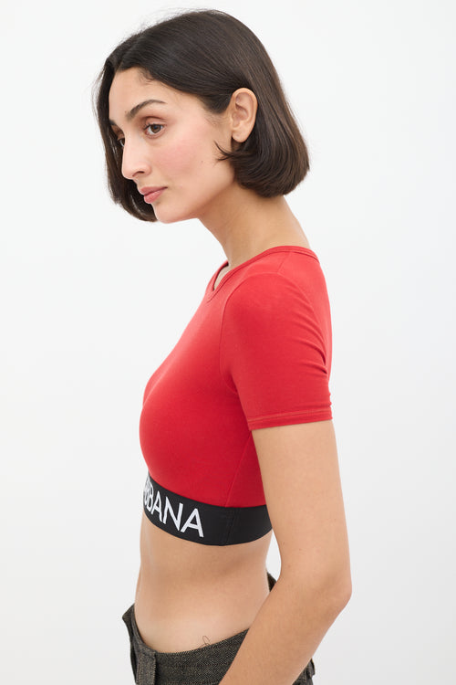 Dolce & Gabbana Red & Black Logo Elastic Cropped T-Shirt