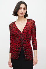 Dolce & Gabbana Red & Black Sparkly Printed Cardigan