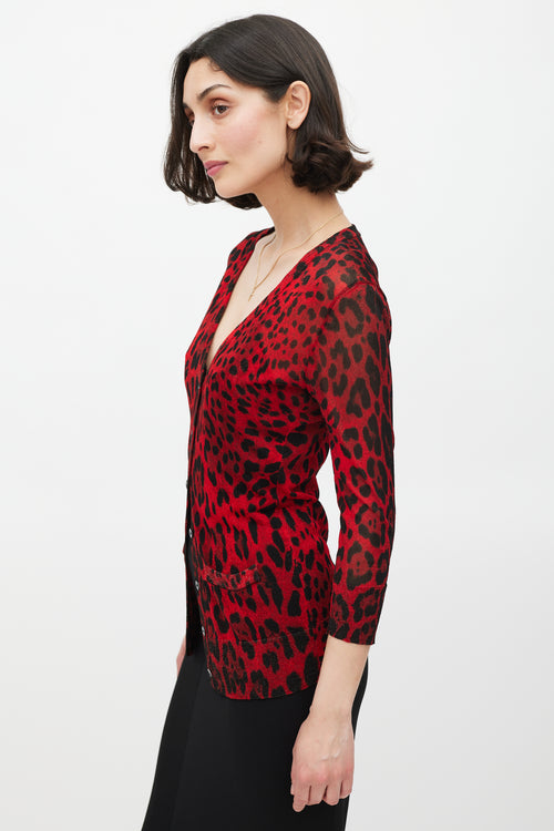 Dolce & Gabbana Red & Black Sparkly Printed Cardigan
