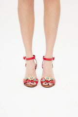 Dolce & Gabbana Red Embossed Jewel Heel