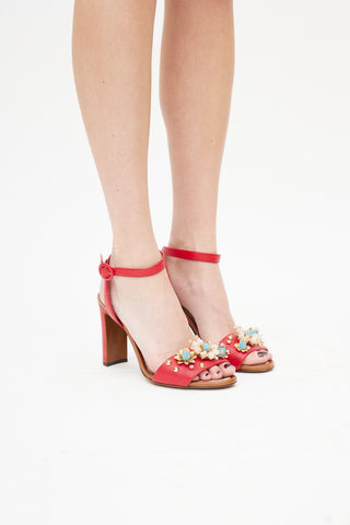 Dolce & Gabbana Red Embossed Jewel Heel