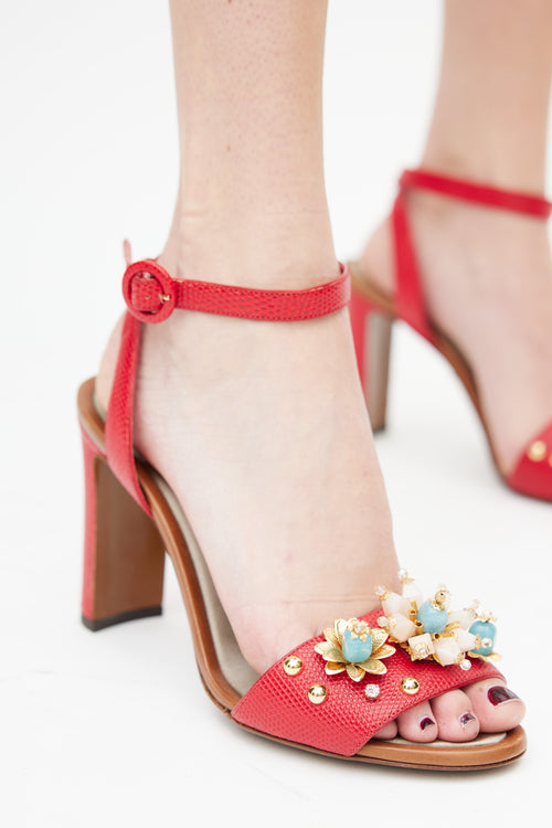 Dolce & Gabbana Red Embossed Jewel Heel