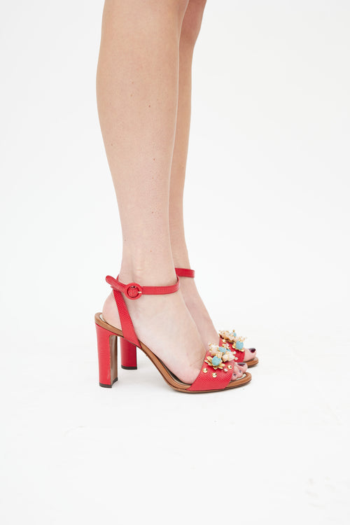 Dolce & Gabbana Red Embossed Jewel Heel