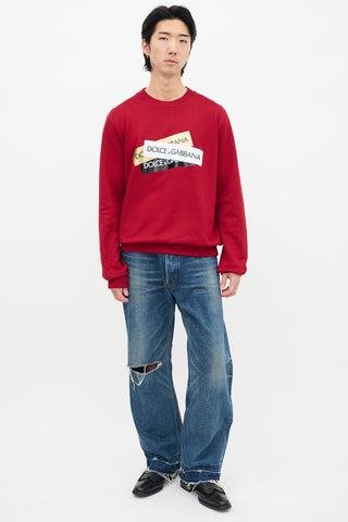 Dolce & Gabbana Red Layered Box Logo Crewneck