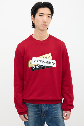 Dolce & Gabbana Red Layered Box Logo Crewneck