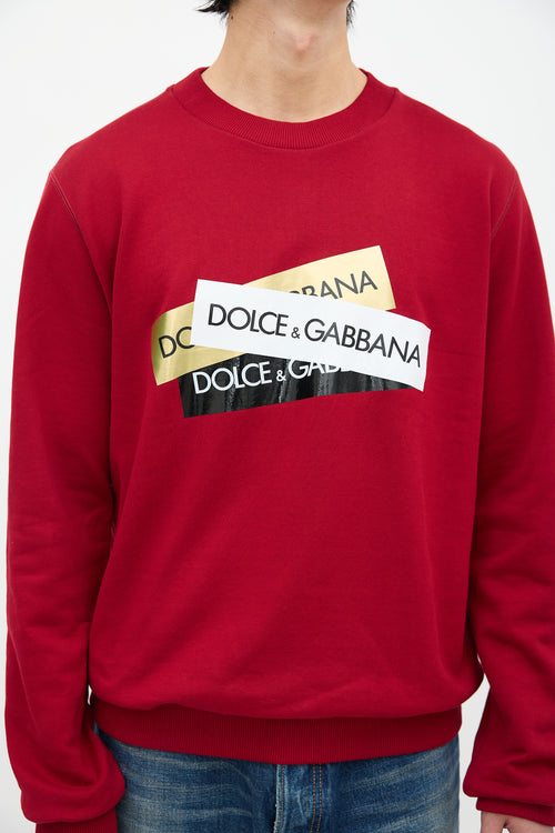 Dolce & Gabbana Red Layered Box Logo Crewneck