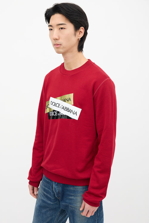 Dolce & Gabbana Red Layered Box Logo Crewneck
