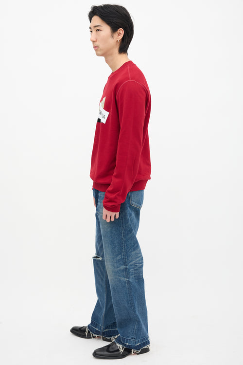 Dolce & Gabbana Red Layered Box Logo Crewneck