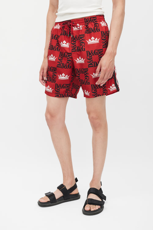 Dolce & Gabbana Red & Multicolour Logo Swim Short