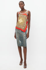 Dolce & Gabbana Red & Multicolour Printed Silk Tank Top