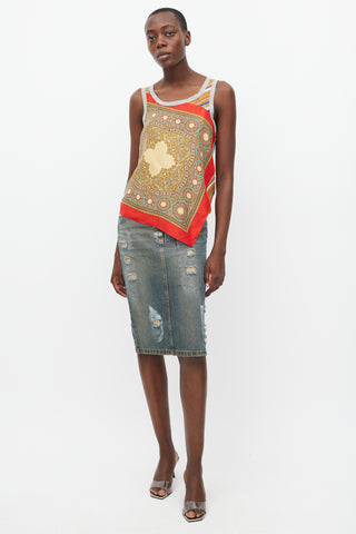Dolce & Gabbana Red & Multicolour Printed Silk Tank Top