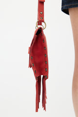 Dolce & Gabbana Red Suede Fringe Shoulder Bag