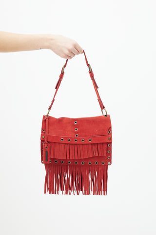 Dolce & Gabbana Red Suede Fringe Shoulder Bag