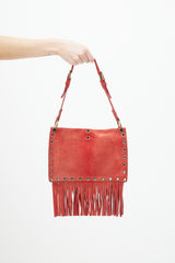 Dolce & Gabbana Red Suede Fringe Shoulder Bag