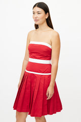 Dolce & Gabbana Red & White Pleated Strapless Dress