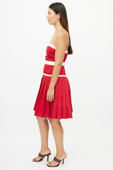 Dolce & Gabbana Red & White Pleated Strapless Dress
