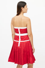 Dolce & Gabbana Red & White Pleated Strapless Dress