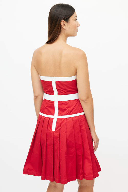 Dolce & Gabbana Red & White Pleated Strapless Dress