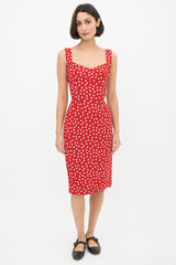Dolce & Gabbana Red & White Polka Dot Midi Dress