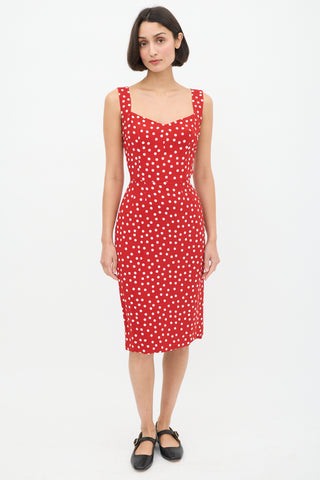 Dolce & Gabbana Red & White Polka Dot Midi Dress