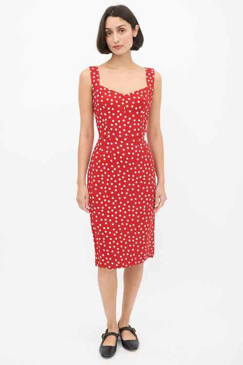 Dolce & Gabbana Red & White Polka Dot Midi Dress