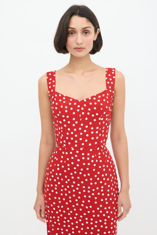 Dolce & Gabbana Red & White Polka Dot Midi Dress