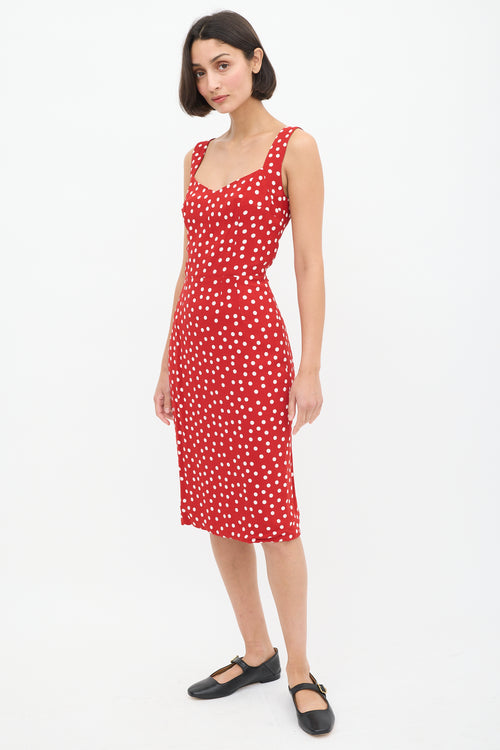 Dolce & Gabbana Red & White Polka Dot Midi Dress