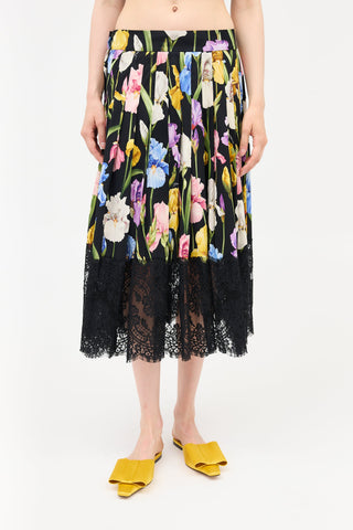 Dolce & Gabbana Silk Floral Pleated Skirt