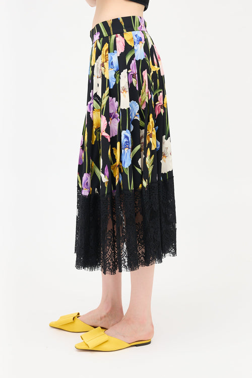Dolce & Gabbana Silk Floral Pleated Skirt