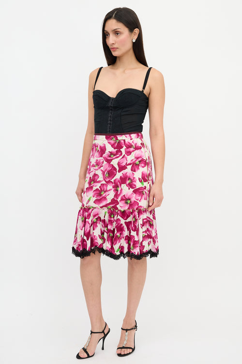 Dolce & Gabbana Silk Floral Ruffled Hem Skirt