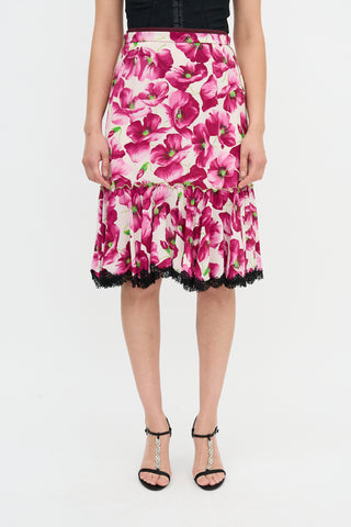 Dolce & Gabbana Silk Floral Ruffled Hem Skirt