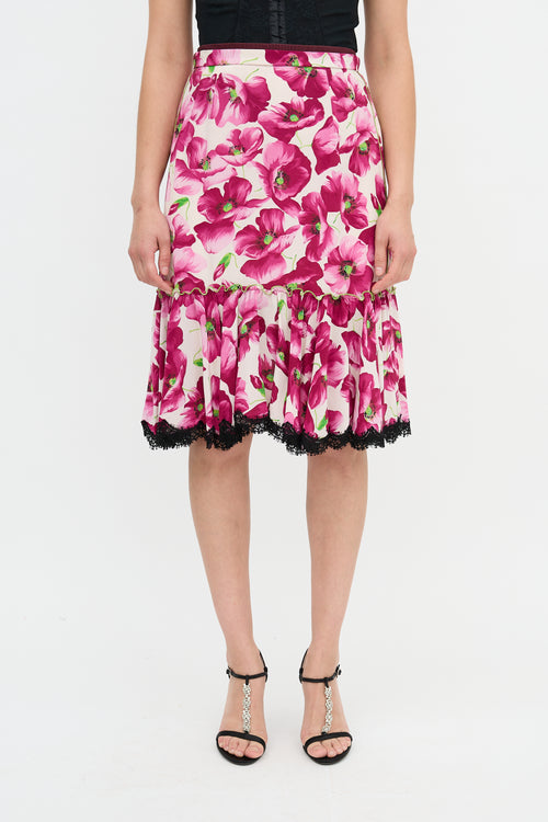 Dolce & Gabbana Silk Floral Ruffled Hem Skirt