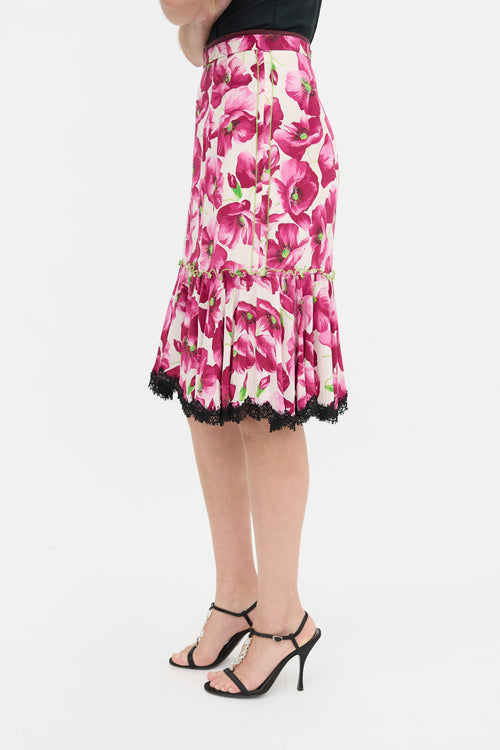 Dolce & Gabbana Silk Floral Ruffled Hem Skirt