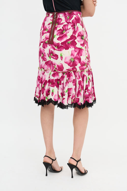 Dolce & Gabbana Silk Floral Ruffled Hem Skirt