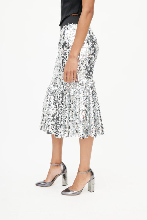 Dolce & Gabbana Silver Sequin Metallic Skirt