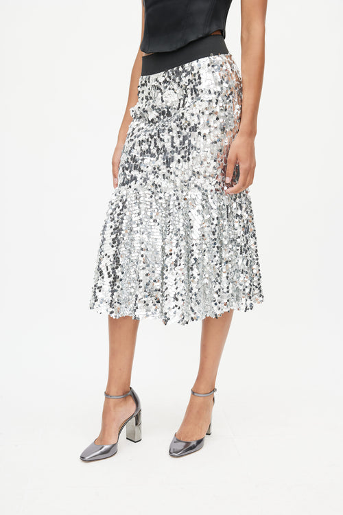 Dolce & Gabbana Silver Sequin Metallic Skirt