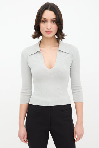 Dolce & Gabbana Slate Grey Collared V-Neck Top