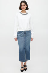 Dolce & Gabbana White & Black Embroidered Logo Crewneck Sweater