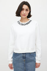 Dolce & Gabbana White & Black Embroidered Logo Crewneck Sweater