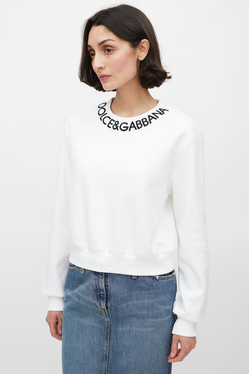 Dolce & Gabbana White & Black Embroidered Logo Crewneck Sweater
