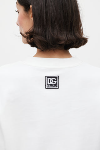 Dolce & Gabbana White & Black Embroidered Logo Crewneck Sweater