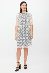 Dolce & Gabbana White & Black Floral Eyelet Dress