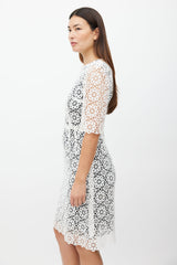 Dolce & Gabbana White & Black Floral Eyelet Dress