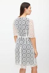 Dolce & Gabbana White & Black Floral Eyelet Dress