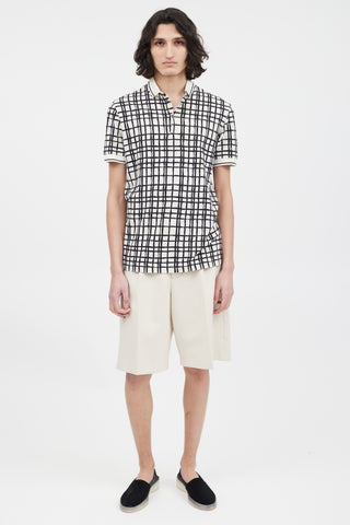 Dolce & Gabbana White & Black Grid Pattern Polo