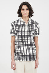Dolce & Gabbana White & Black Grid Pattern Polo