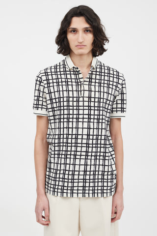 Dolce & Gabbana White & Black Grid Pattern Polo
